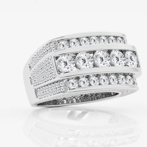 Miniatura 2 de CUSTOMIZE JEWELS Anillo de boda rectangular de varias filas de diamantes cultivados en laboratorio redondo de 4 13 ctw en oro de 14 k