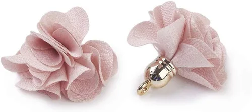 Miniatura 10 de Cheriswelry 50 colgantes de tela de tela de flores de tela negra con pétalos florales con tapa dorada en forma de campana para manualidades, aretes