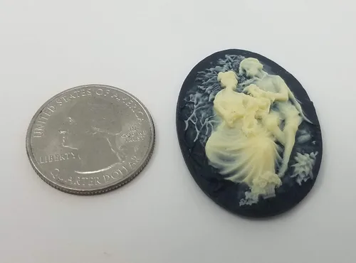 Miniatura 2 de 3 piezas de 1.181 in x 1.575 in marfil victoriano pareja de resina artesanía cameos con ajustes de filigrana de encaje (negro con ajustes de oro)