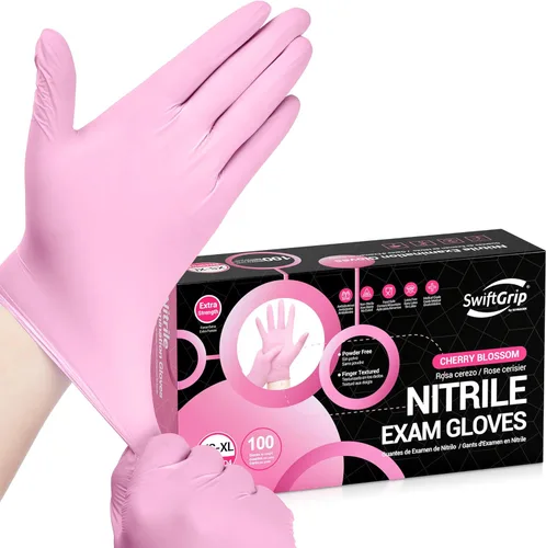 Guantes de nitrilo para examen SwiftGrip, 4 mil, Flor de cerezo, guantes aptos para alimentos, desechables, libres de látex y polvo
