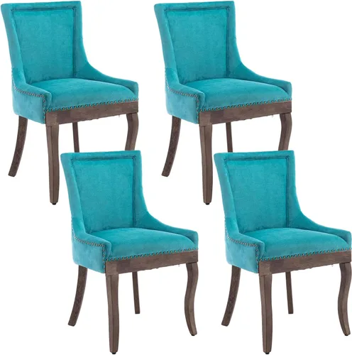 Miniatura 14 de Aoowow Juego de 2 sillas laterales tapizadas vintage de tela, sillas de madera maciza para cocina, comedor con cabezas de clavo, patas de madera