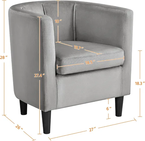 Miniatura 3 de Topeakmart Silla de club de terciopelo, estilo elegante, sillón tapizado para sala de estar, recepción, dormitorio, gris