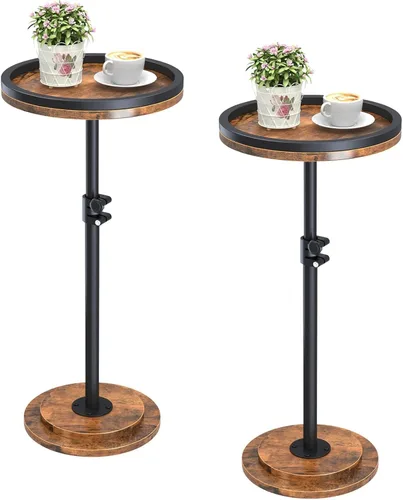 Miniatura 12 de Mesa auxiliar pequeña, mesa de bebidas, mesa auxiliar redonda ajustable en altura, mesa auxiliar de pedestal para espacios pequeños en sala