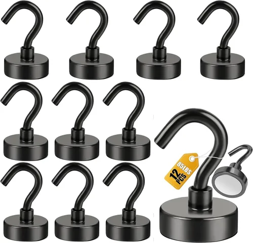 Miniatura 18 de Diymag Ganchos magnéticos, resisten 80 lb, 20 unidades, neodimio de tierras raras fuertes para colgar, colgador magnético para cortina, hogar, Negro