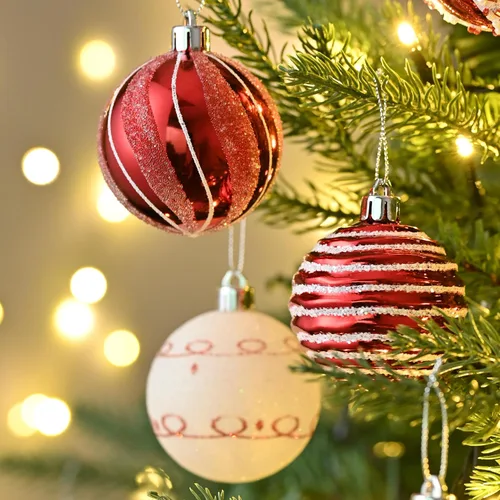 Miniatura 2 de Valery Madelyn Juego de adornos de Navidad, juego de adornos de bolas de Navidad inastillables de 16 quilates, color rojo y blanco, 2.36 pulgadas