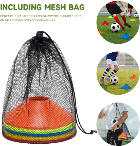 Miniatura 5 de 35/65/105 piezas de conos de fútbol de agilidad para entrenamiento, conos deportivos reutilizables para ejercicios con bolsa de malla, conos