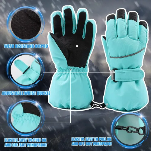 Miniatura 3 de JANGANNSA Guantes de esquí impermeables para niños, guantes de invierno transpirables para niños y niñas, forro Thinsulate, guantes de snowboard