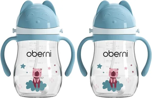 Miniatura 12 de Oberni Vasos para beber a prueba de fugas, botella de agua de doble sellado sin derrames, con popote pesado y mango antideslizante para niños de 1 a