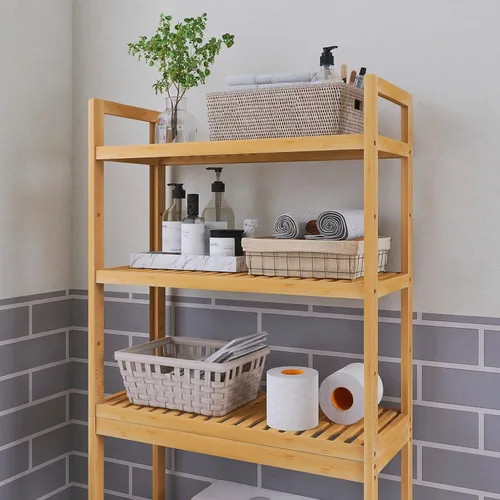 Miniatura 8 de SMIBUY Estante de almacenamiento de baño, estante organizador de bambú sobre el inodoro, ahorro de espacio de inodoro independiente con estantes