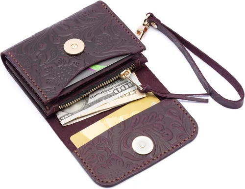 Miniatura 16 de Toros Craft Handmade Leather Wallets for Women, Western Wristlet Wallets, Floral Leather Small Credit Card Holder with Zipper, Minimalist & Cute