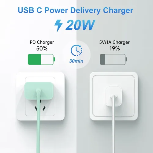 Miniatura 4 de Cargador para iPhone de carga rápida, [certificado MFi] Cargador de pared USB C de 20 W con cable USB C a Lightning de 6 pies, cable de carga rápida