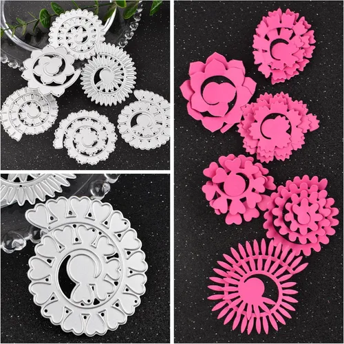 Miniatura 3 de Troqueles de corte de metal de flores 3D para hacer tarjetas, 6 plantillas de estampado de flores en espiral para álbumes de recortes, papel