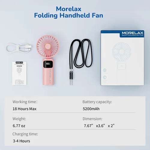 Miniatura 8 de Ventilador de mano portátil, mini ventilador personal plegable recargable por USB, 5200 mAh, 180 ajustables, viento de 6 velocidades, ventilador
