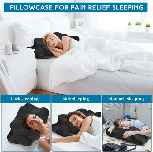 Miniatura 4 de Hahafelt Funda de Almohada Cervical para el Cuello (Solo Funda de Almohada) Funda de Almohada de Satén con Cremallera Funda de Almohada de Contorno