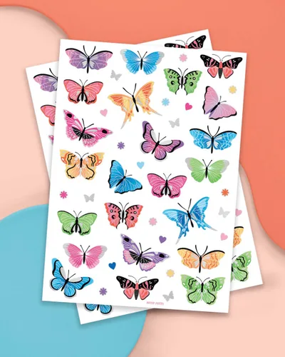 Miniatura 2 de xo, Fetti Tatuajes temporales de mariposa - 46 estilos de purpurina Suministros para fiesta de cumpleaños de hadas arco iris, monarcas, corazones