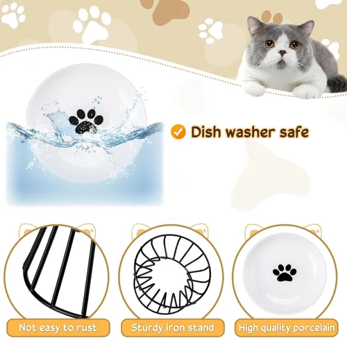 Miniatura 3 de Roshtia 4 juegos de cuencos elevados de cerámica para gatos con soporte de metal, platos aptos para lavavajillas, platos elevados antideslizantes