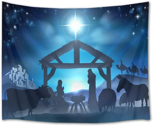 HVEST Tapiz de cielo estrellado de Jesús, tapiz de belén, Jesucristo, nacido en el pesebre, para colgar en la pared, creyentes cristianos, hombres