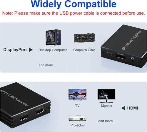 Miniatura 7 de Adaptador DisplayPort a HDMI dual DP a HDMI Splitter para monitores duales - 4K @60Hz DisplayPort a HDMI Splitter Pantalla extendida MST 1 en 2
