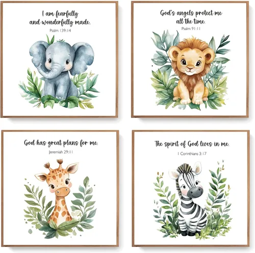 Miniatura 8 de LARTSFRO Decoración de pared de la Biblia de animales para niños, elefantes, leones, jirafas, cebras, decoración bohemia para guardería, dormitorio