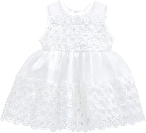Miniatura 2 de Lilax Vestido de novia blanco sin mangas de tul de encaje para bebé niña traje de 3 piezas
