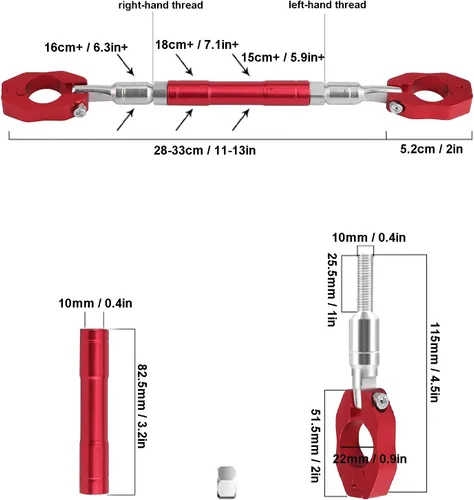 Miniatura 2 de Universal Manillar Barra transversal Ajustable 0.866 in 7/8in Fortalecido Cross Pad (rojo)