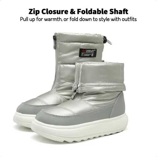 Miniatura 4 de DREAM PAIRS Botas plegables de nieve para niñas, ligeras, a media pantorrilla, zapatos de invierno para niños pequeños y grandes