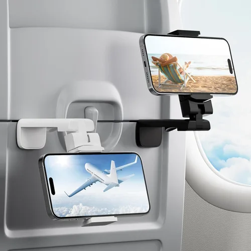Klearlook - Paquete de 2 soportes universales para teléfono de avión, rotación de 360 grados, soporte de teléfono esencial de viaje para escritorio,