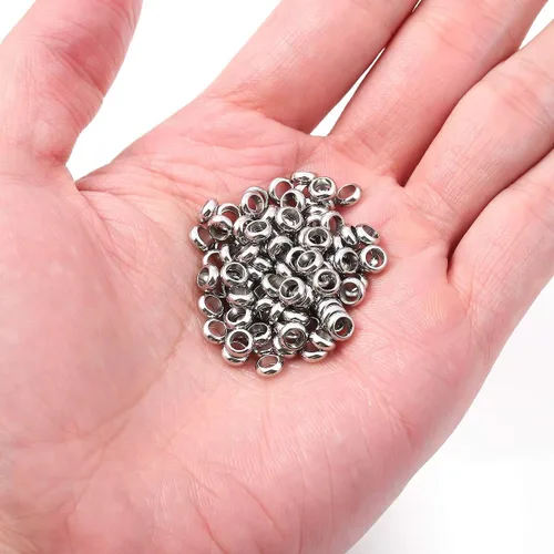 Miniatura 5 de BEADIA Cuentas espaciadoras de acero inoxidable de 0.197 x 0.079 in Rondelle sueltas para hacer joyas de bricolaje, 100 unidades con agujero