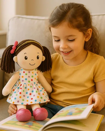 Miniatura 6 de Linzy Toys - Muñeca de trapo de felpa suave Adalyn de 16 pulgadas con lunares coloridos para niñas – Compañera de abrazo rellena para dormir