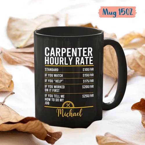 Miniatura 5 de Taza de carpintero por hora, tazas de café de carpintero personalizadas con nombre, taza de cerámica para carpintero, regalo personalizado