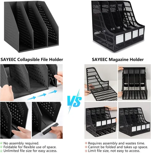 Miniatura 6 de SAYEEC 1 pieza Organizador de archivos de revistas plegable de plástico con organizador de carpetas vertical para escritorio, organizador