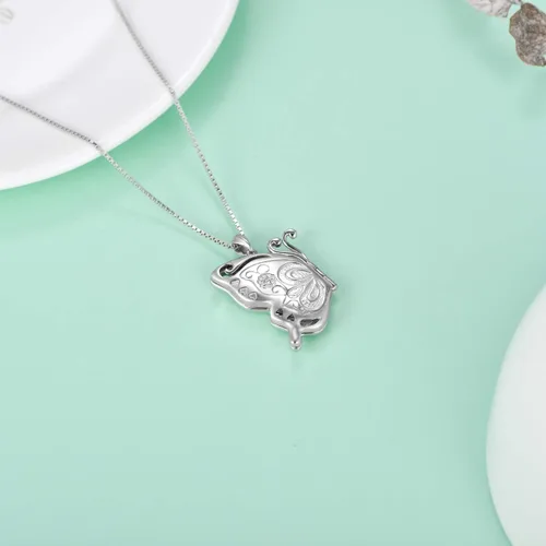 Miniatura 7 de LONAGO Medallón de mariposalibélulaabejabúho que sostiene imágenes de plata de ley 925 con medallón de fotos de mariposa para mujer