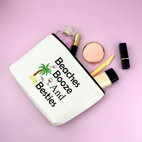 Miniatura 6 de Mxrymvu Regalos de playa para mujeres, bolsa de maquillaje, regalos para amantes de la playa, 2 piezas beige.