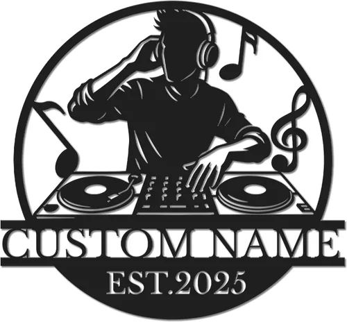 Miniatura 13 de Letrero de metal personalizado para DJ, arte de pared musical con nombre personalizado, decoración de estudio de disc jockey, regalo temático