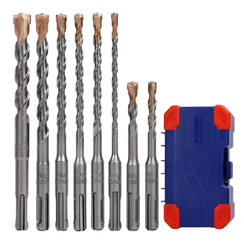 WORKPRO SDS-Plus Juego de brocas de 8 piezas, punta de carburo, SDS+ Juego de brocas de martillo giratorio con estuche de almacenamiento para
