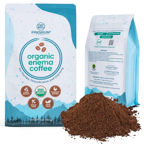 Café orgánico de enema prémium para enemas, tostado ligero, molido medio, grado especial, alto ácido palmítico, cafeína, comercio justo, 1 libra