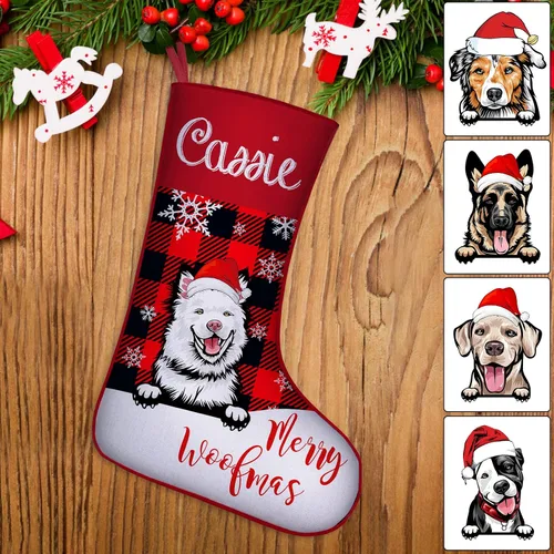 Miniatura 29 de Medias de Navidad de raza de perro personalizadas con texto de nombre, regalos de decoración de calcetines de Navidad personalizados para perros