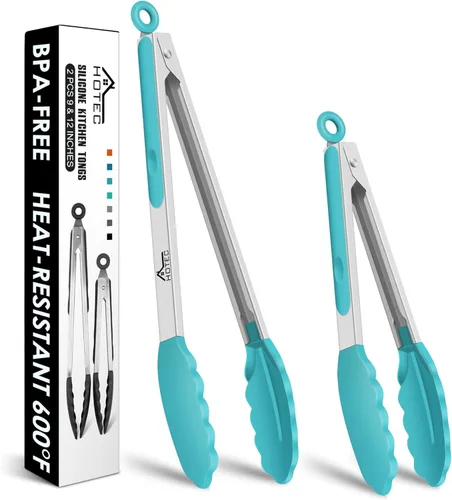 Miniatura 24 de HOTEC Pinzas de Cocina Premium de Acero Inoxidable con Bloqueo con Puntas de Silicona, Juego de 2-9" y 12" Gris Claro Paquete de 2: gris claro