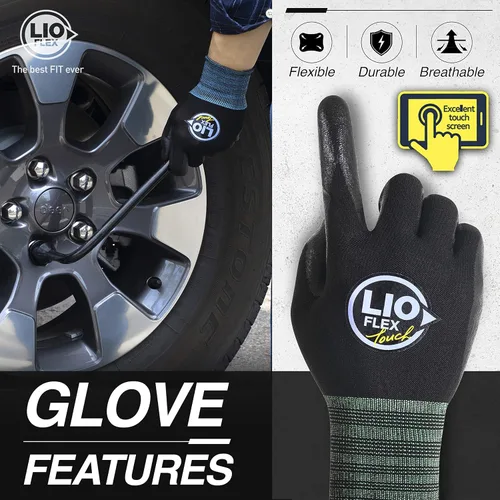 Miniatura 5 de Guantes de trabajo de seguridad con dedos táctiles, 3 pares de guantes de trabajo delgados y ligeros, ideales para trabajadores de almacén, Negro