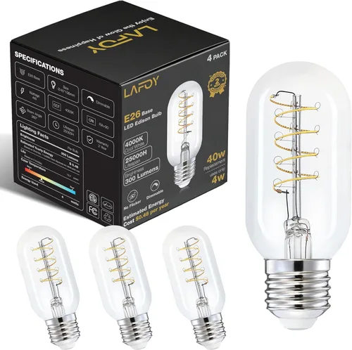 Miniatura 11 de Bombilla LED vintage Edison de 25 W, equivalente a 20 W, base media, regulable, suave, cálida, 2200 K, ámbar antiguo, T45, pequeña, estilo retro