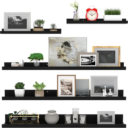 Miniatura 17 de Giftgarden Juego de 5 estantes flotantes de 24 pulgadas montados en la pared, estantes de pared de madera negra para baño, dormitorio, cocina, sala