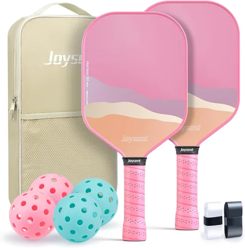 Miniatura 12 de Juego de 2 palas de pickleball aprobadas por USAPA de fibra de carbono con raquetas de pickleball para principiantes, bolas de pepinillo para Marrón