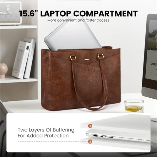 Miniatura 8 de LOVEVOOK Bolsa para Laptop para Mujeres, Bolsa de Mano para Laptop de 15.6 Pulgadas para Mujeres, Bolsas de Mano de Trabajo de Cuero Vintage