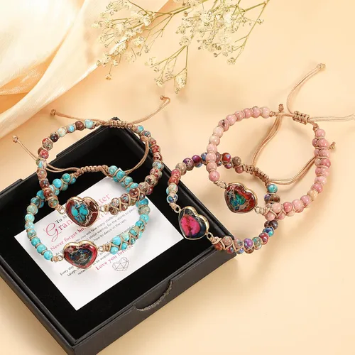 Miniatura 6 de Pulsera trenzada de nudo de flor de durazno ajustable para mujer, con texto en inglés "For Granddaughter A Link That Can Never Be Undo", pulsera