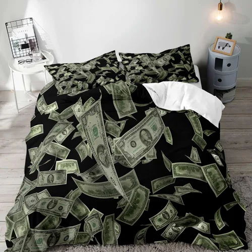 Miniatura 10 de VIVIHOME - Juego de ropa de cama de lujo divertido de 2 piezas, juegos de ropa de cama individual, funda de edredón de billetes de cien dólares