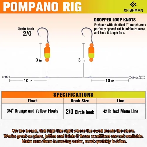 Miniatura 4 de Aparejos Pompano para Pesca de Surf en Agua Salada con Gancho de Doble Círculo y Espacio Amplio - Juego de 6 Accesorios de Pesca de Surf