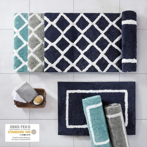 Miniatura 8 de Madison Park Bittman - Alfombra de baño reversible de pelo alto, lujosa, copetuda, absorbente, de secado rápido, diseño geométrico, decoración