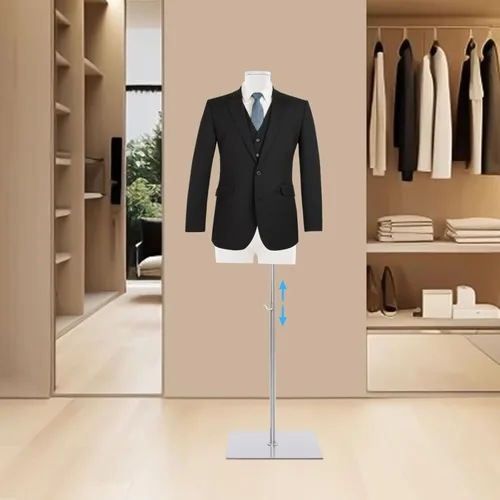 Miniatura 3 de Maniquí masculino con forma de cuerpo de maniquí, 27.5 a 51 pulgadas de altura ajustable de media longitud, modelo de ropa para exhibición