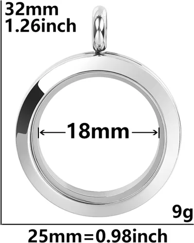 Miniatura 2 de Tamaño redondo Living Memory Photo Relicario Locket Colgante Flotante Cuadro Collares para Mujeres Regalo Joyería, L271-0.984 in