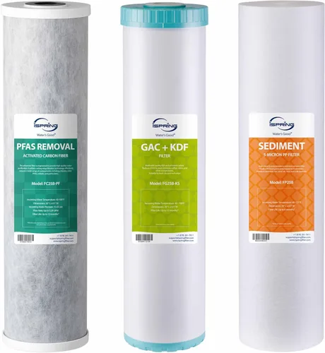 Miniatura 18 de iSpring F3WGB32BM Filtro de agua de 3 etapas, 4.5" x 20", paquete de repuesto con sedimento, bloque de carbono CTO y cartuchos reductores de hierro